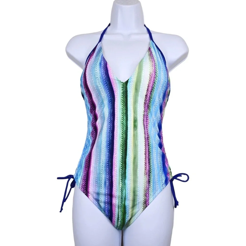 Swimsuits For All Womens Multicolor Halter Neck One Piece Swimsuit Size 4 NWT